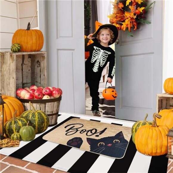 New 17x29" Halloween Door Mat - Black Cat 'Boo' Welcome Mat for‎ Indoor/Outdoor - Picture 4 of 8